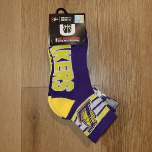 NBA Los Angeles Lakers Kid’s Quarter Cut Socks 3 Pair Pack Sock Size 9-11 New